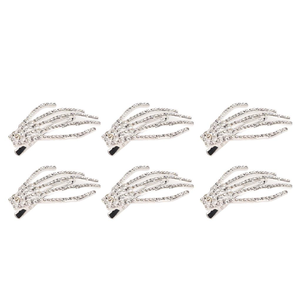 Skeleton Hand Hair Clip Punk Rock Horror Rhinestone Bone Hair Barrette Claws for Halloween Party Cosplay Gifts Silver