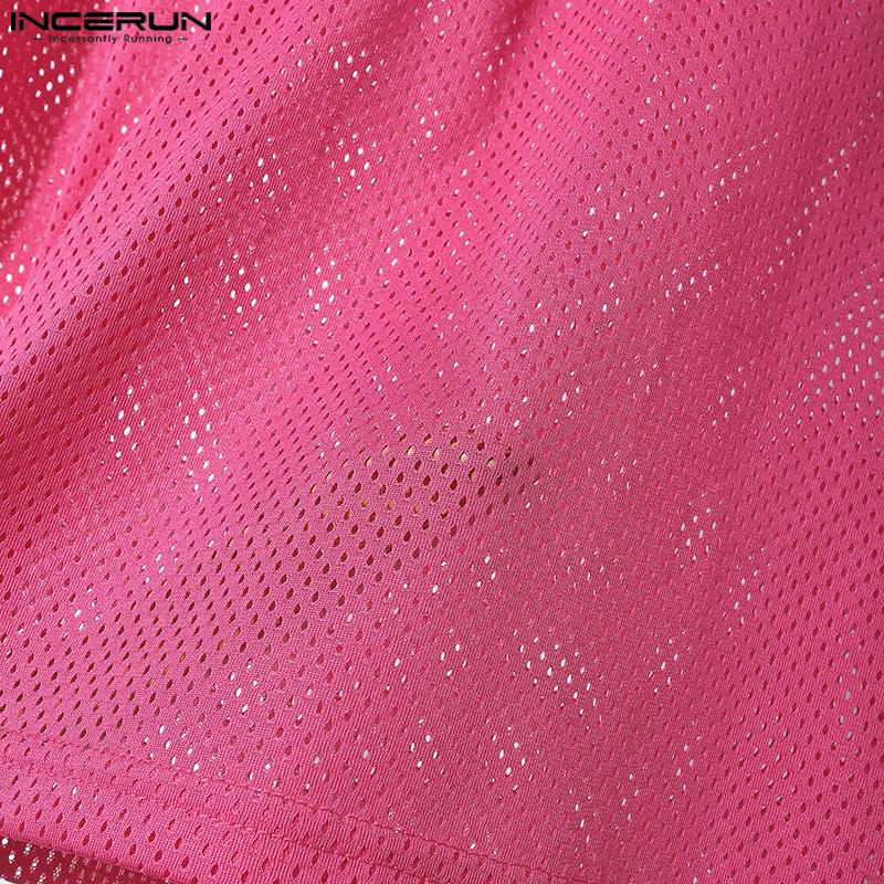 INCERUN Men Lace Patchwork Short Sleeve Letter Print Hollow Out Casual T-shirts Tops