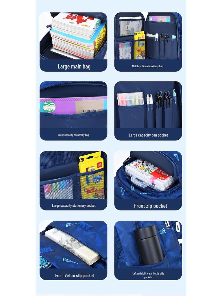 Elementary School Backpack with Side Cooler, Simple and Casual for Grades 1-3 and 6.