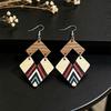 European Retro Diamond Patchwork Two-Tone Wooden Ethnic Earrings