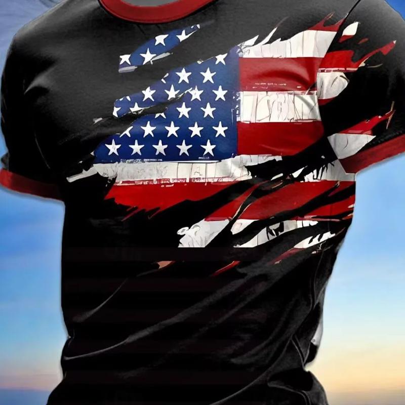 American Flag Street Style Men's 3D Print T Shirt Tee Street American Independence Day T Shirt Crew Neck Short Sleeve  Summer