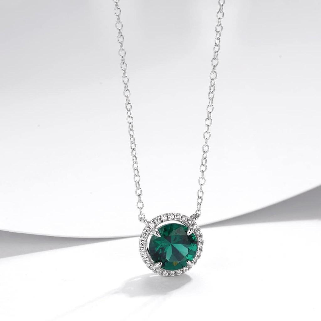 S925 Sterling Silver Women's Diamond and Cultured Emerald Pendant Necklace – Elegant for Daily Commute or Festival Gift