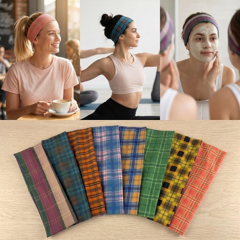Retro Colored Checkered Pattern Headband Fashion Women Y2K Hair Accessories Cute Sweet Dating Hair Band Elastic Sports Headband