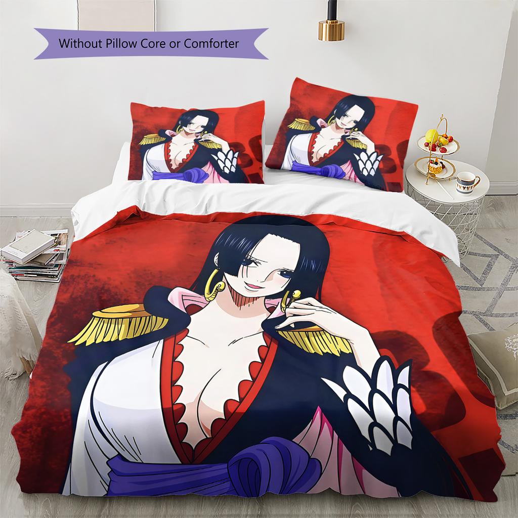 Anime One Piece Cartoon Pattern Bedding Quilt Set Quilt Cover Pillowcase Home Birthday Gift(1 * Duvet Cover + 2 * Pillowcase, Without Core)