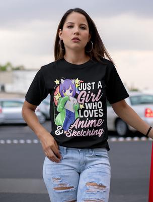 Nur ein Mädchen, das Anime und Skizzieren liebt E Girl Otaku Bio Damen Shirt Oversize