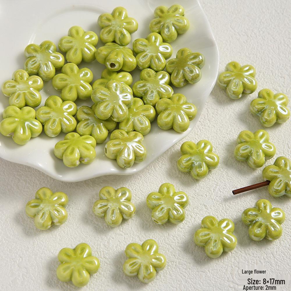 Handmade Cute Flower & Heart Green Ceramic Beads for DIY Jewelry