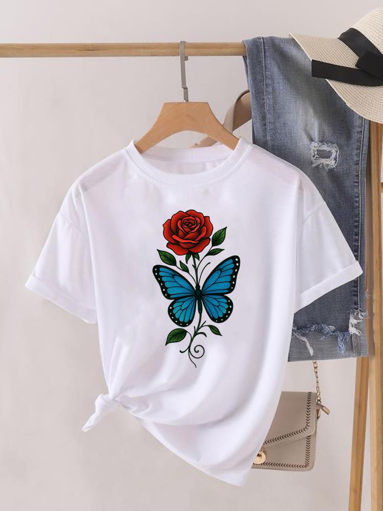 (Asian Size) flower trend cute T Shirt Lady Female Top Fashion Graphic Short Sleeve T-shirts Casual Printed Clothing Women Tee