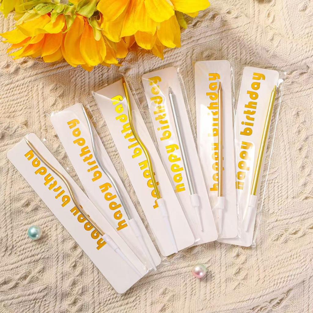Candle Single Pencil Bend Wax Independent Packaging Gold Plated Silver Single Curve Candle Holiday Cake Decoration