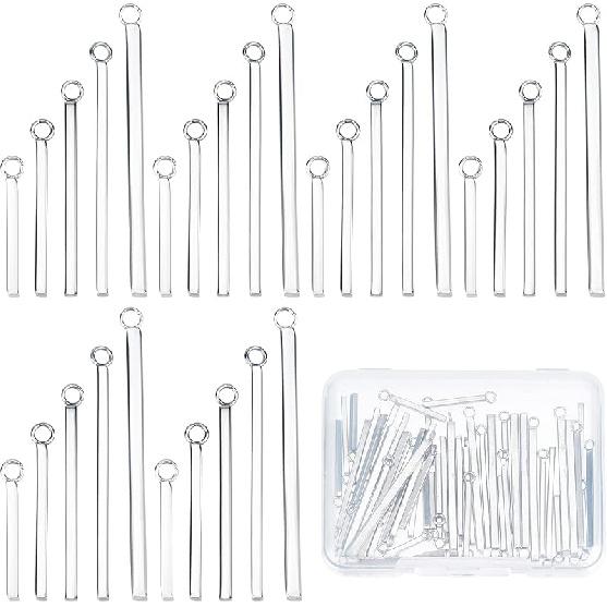 SUNNYCLUE 1 Box 60Pcs 3 Sizes Gold Vertical Charms Stamping Blank Bar Charms Stainless Steel Metal Bar Charm Rectangle Tags for Jewelry Making