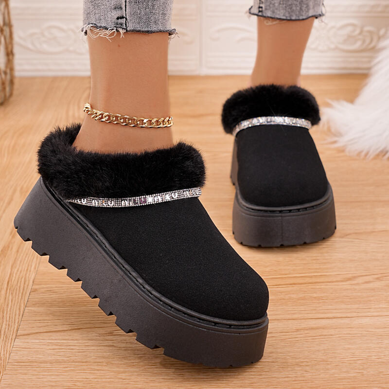 Fashion Fashion Glitter Chain Furry Snow Boots Women 2025 Winter Chunky Platform Wedge Heel Fur Ankle Boots Warm Short Plush Booties