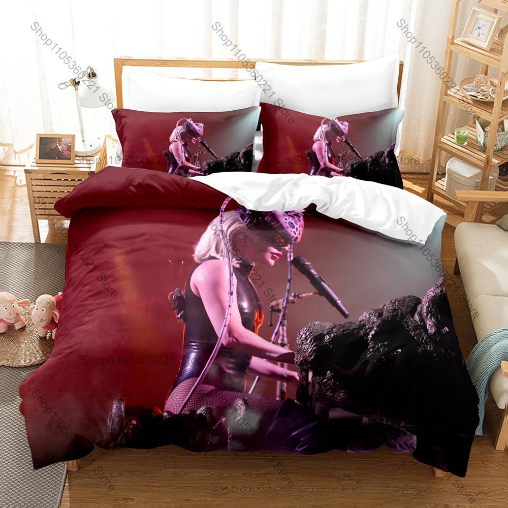 Pop Music Bedding Set 3Pcs The Chromatica Ball Tour Exquisite Singer Print Stylish Home Decor For Gaga Collectors