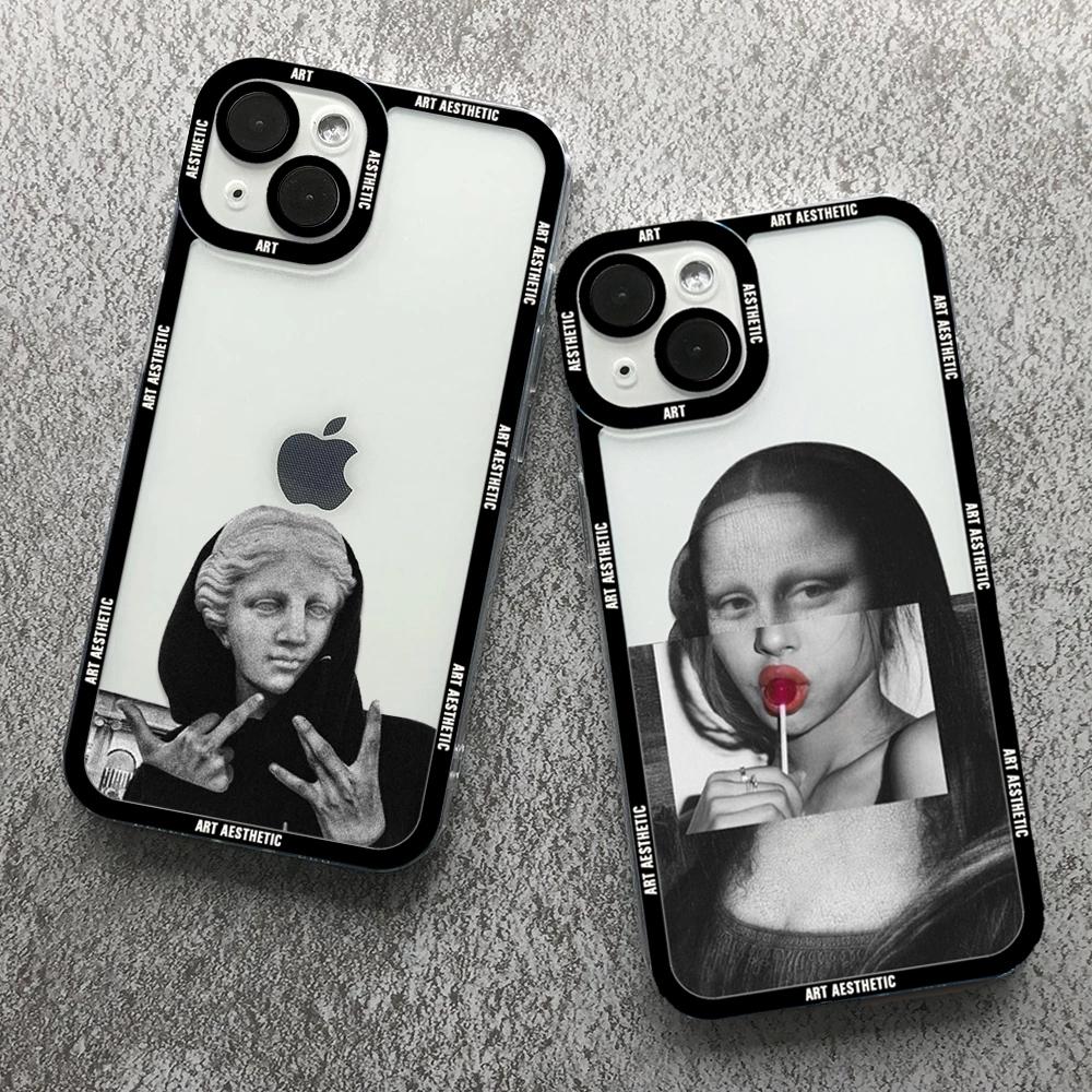 Great Art Aesthetic David Mona Lisa Clear Phone Case For iPhone 16 15 14 13 12 11 Pro Max 16E Mini XS X SE2 7 8 Plus Soft Cover