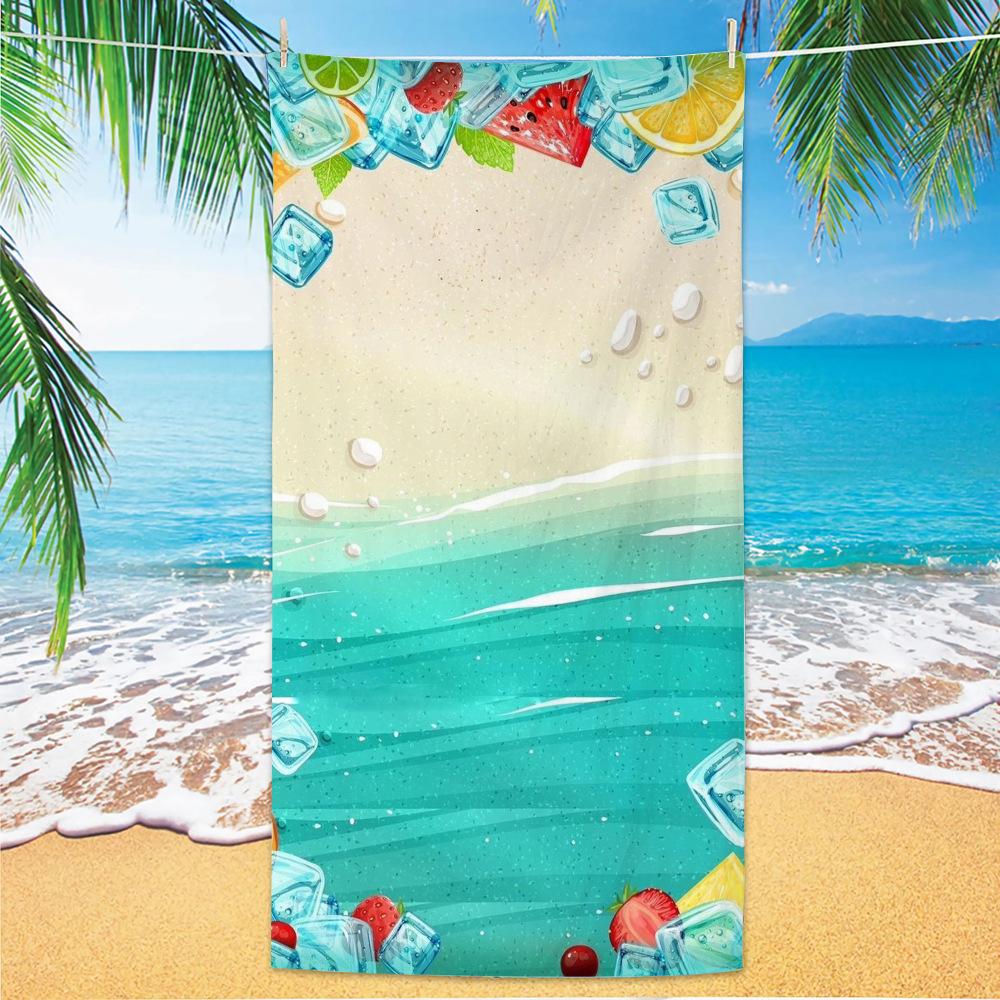 Tropische Früchte & Eis Strandtuch, Ozeanwellen-Print Schnelltrocknendes Mikrofaser-Pooltuch