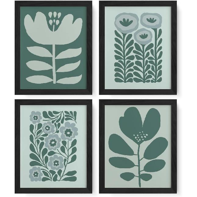 JXREQ Vinatge Boho Abstract Matisse Floral Wall Art, Mid Century Modern Abstract Black and Beige Floral Wall Decor for Home Kitchen Bedroom Bathroom