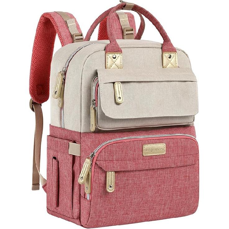 Diaper Bag Backpack, Baby Girl Diaper Bag for Mom, Large Pink Floral Diaper Bag Backpack for Girls, Waterproof Mom Backpack for Work Travel Holiday