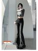 Women's High Waist Frayed Micro Flare Jeans - Retro Slim Fit Petite Pants
