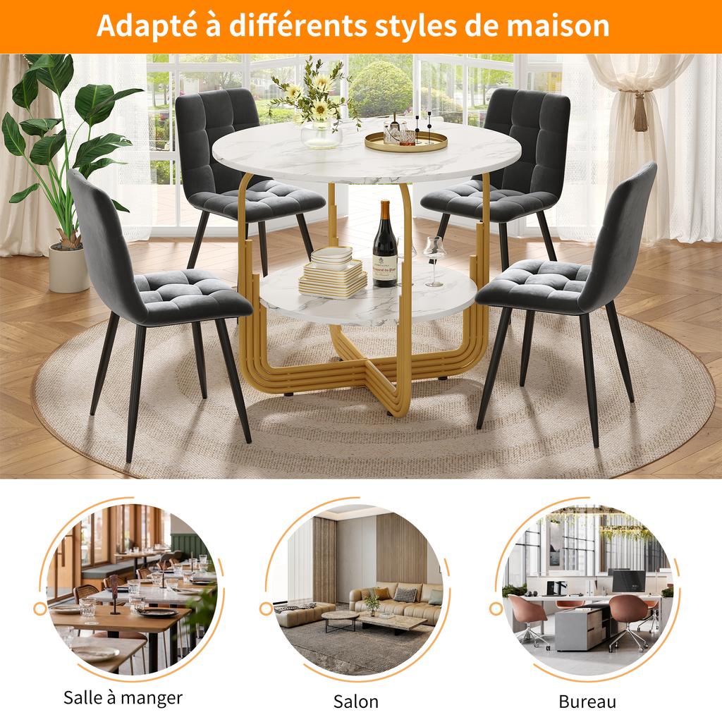 Round Dining Table (80×80×76cm), Coffee Table for 4 People, Small Plate in the Middle for Storage, Suitable for Dining Room, MDF Marble Tabletop