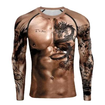 Bodybuilder Muscolo Simulazione 3D Stampato Uomo Sport Duro Ragazzo Forte Moda Girocollo Hip Hop Casual Manica Lunga T-shirt Top