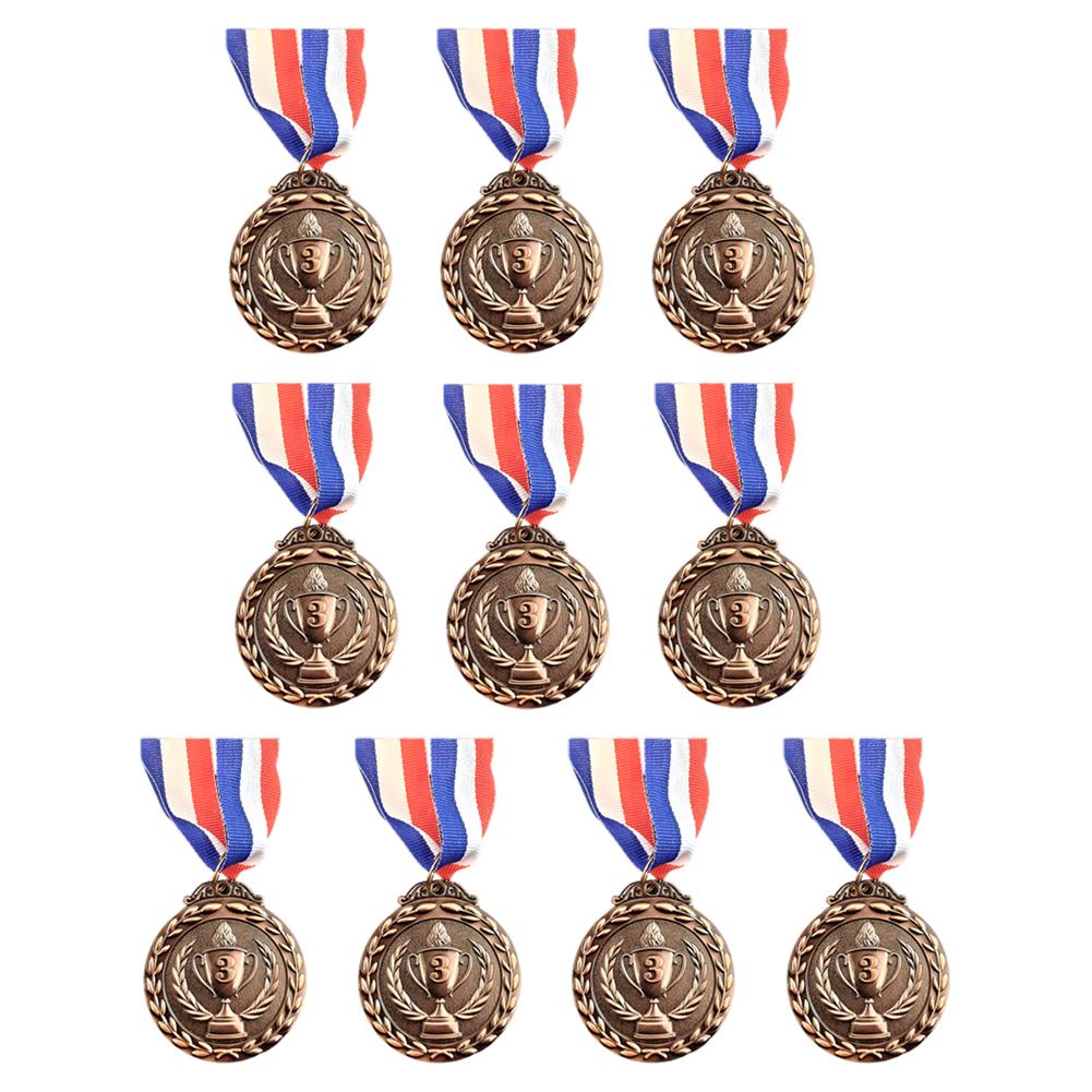 10pcs Award Medals Gold Silver Bronze Medal 2inches Metal Winner Trophy Awards with Neck Ribbons for Sports Competitions Party