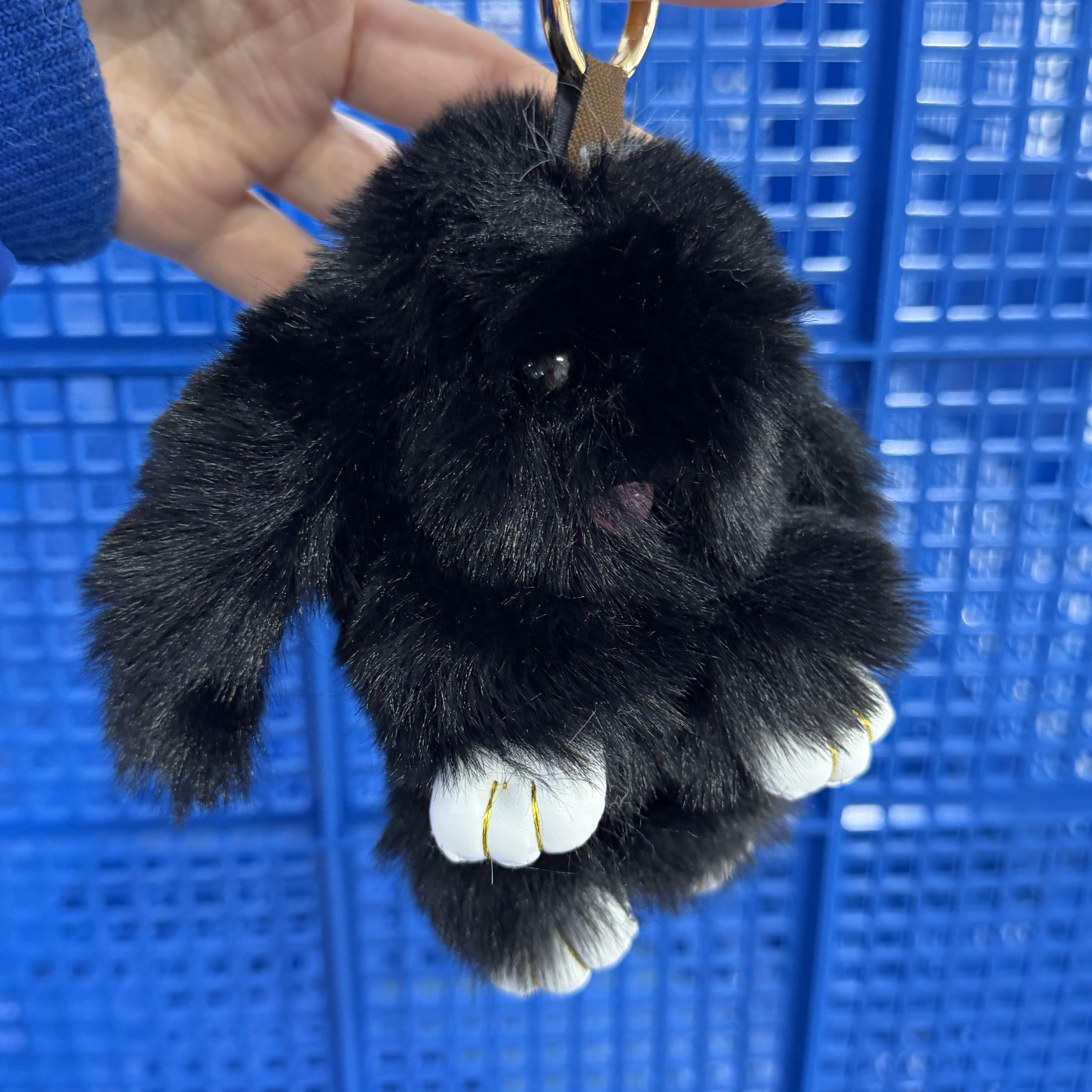 Schattige Pluizige Konijnenbont Pompon Konijntje Zacht Pluche Tas Decoratie Accessoires Cadeautas Bedeltje black