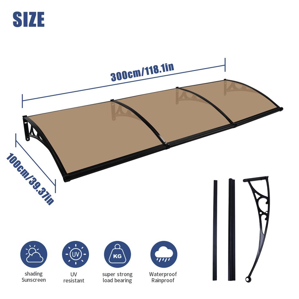 Awning for Door Entrance with Aluminum Alloy Bracket Outdoor Clear Door Awning Strong Load-Bearing Capacity for Porch/Patio/Deck