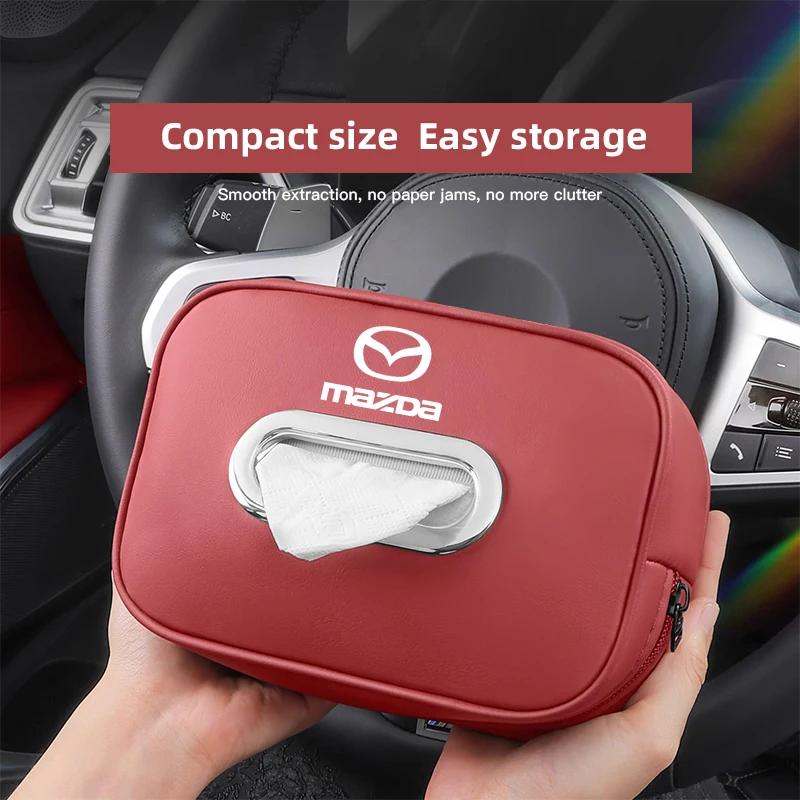 Auto-Taschentücherbox Hochwertiges Leder Auto-Papierhandtuch-Aufbewahrungstasche Für Mazda 2 3 6 5 Atenza CX3 CX5 MX5 CX7 Axela CX30 CX90 CX60 CX50