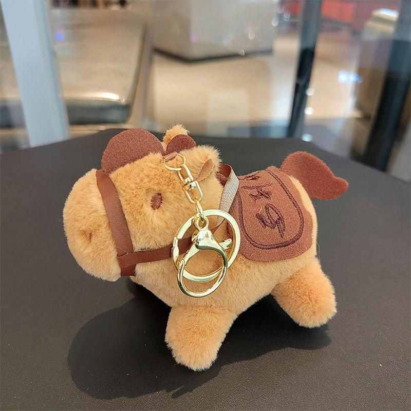 Plush Pony Charming Keychain In Deep Coffee With Silver Rings Great For Ages All