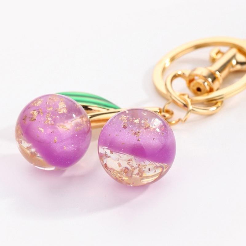 Sparkling 3D Cherry Charm Keychain Accessory Fashionable Fruit Shape Key Rings Portable Bag Decoration for Women