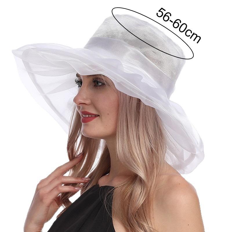 

Organza Wide Brim Sun Hat Mesh UV Protection Hat European American Large Head Size Sunscreen Visor for Outdoor Beach Travel белый