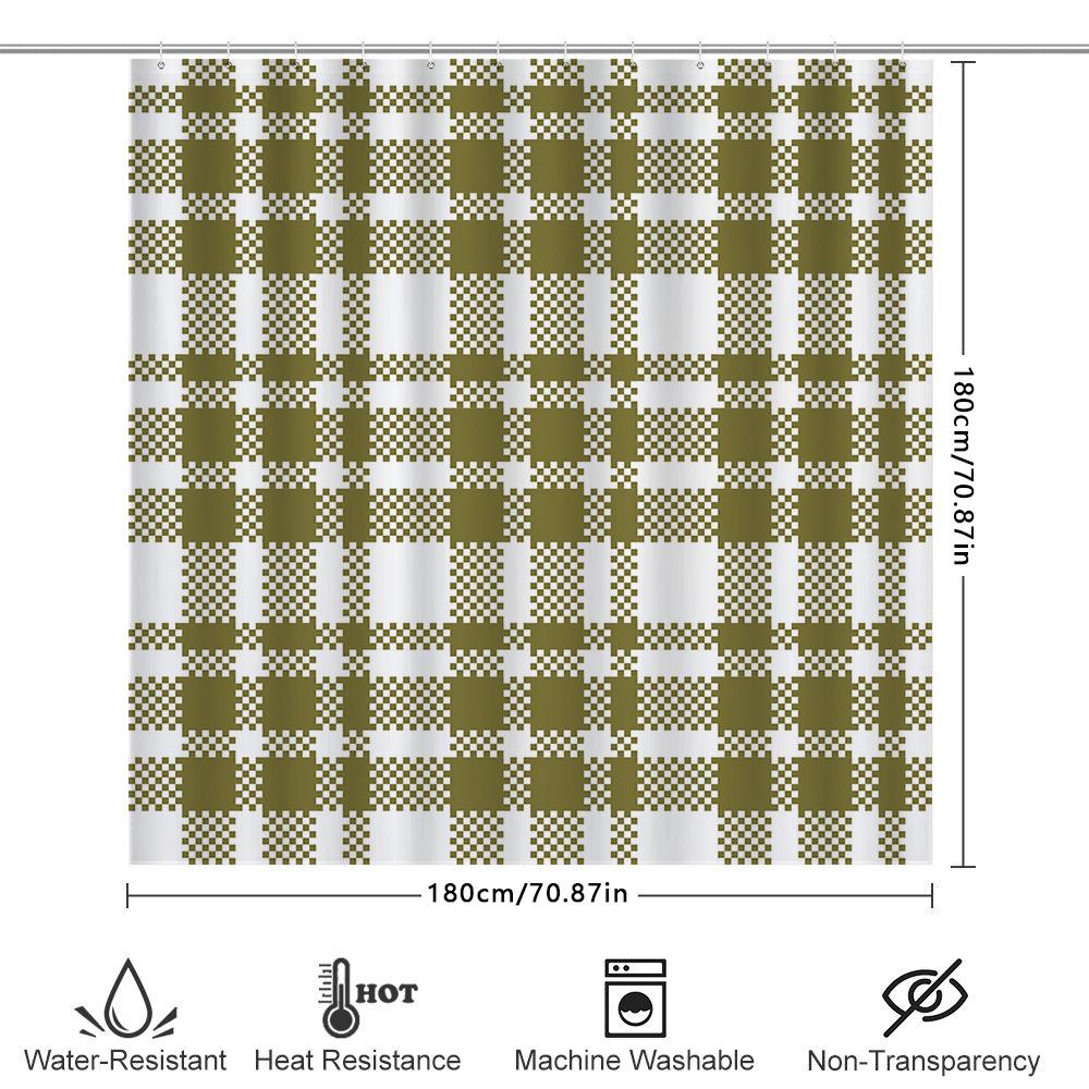 Plaid Shower Curtain Set Bathroom Decor Green White Checkered Waterproof Washable Fabric Home Decoration Free Shipping