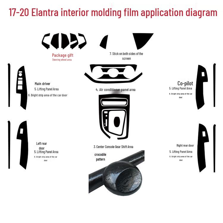 Carbon Fiber Center Console Gear Stickers for 2017-2020 Elantra Interior Enhancement