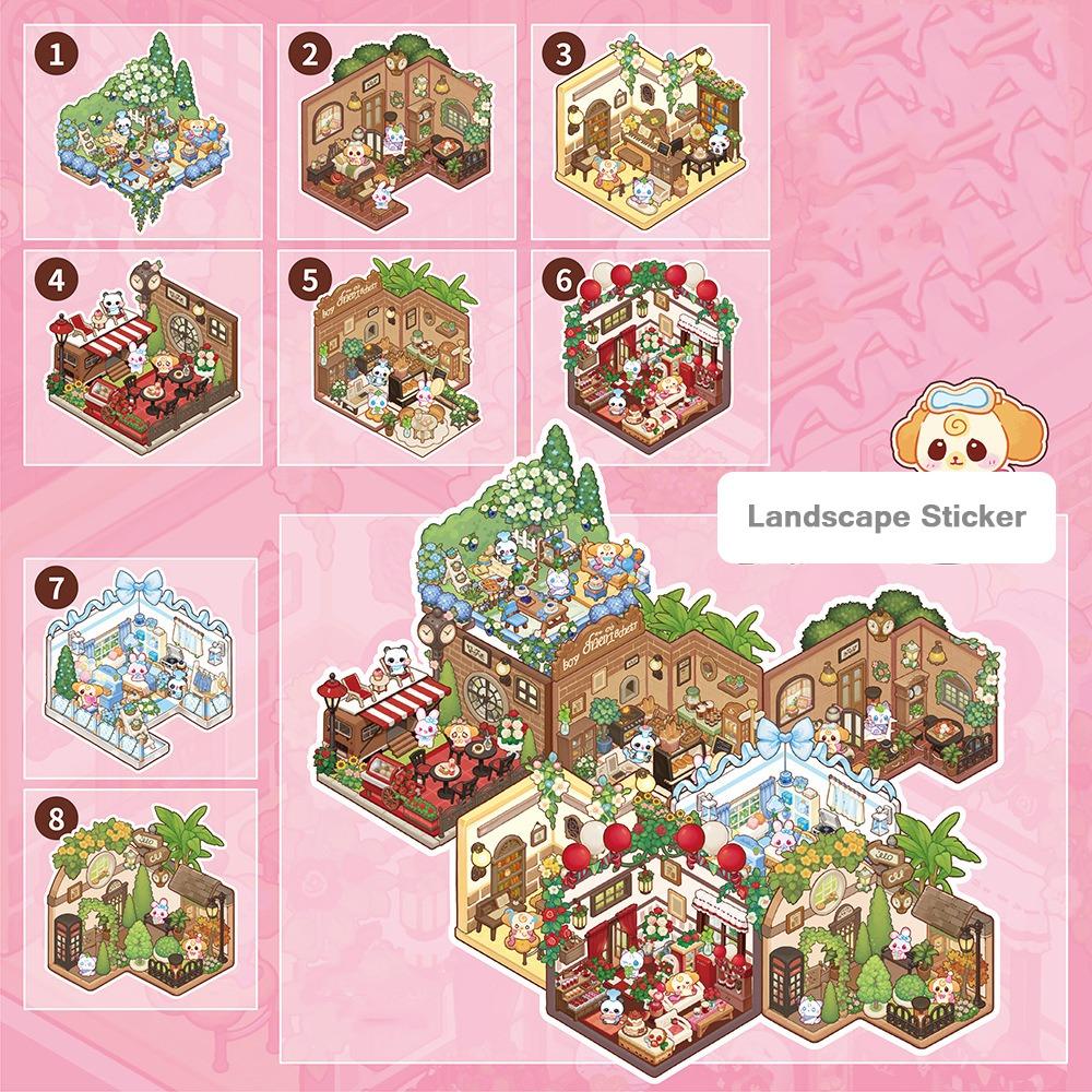 

Cartoon Mini 3D Landscape Sticker Book PET Miniature Scene Book for Kids рожевий