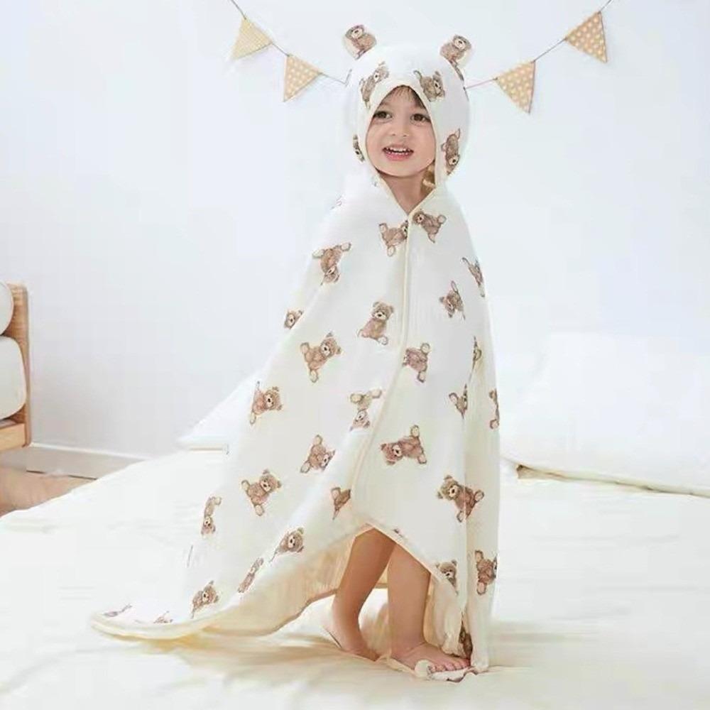 Four Layer Hooded Bathrobe Cartoon Printed Infant Bathrobe Warm Baby Gauze Bath Towel  Sleepwear