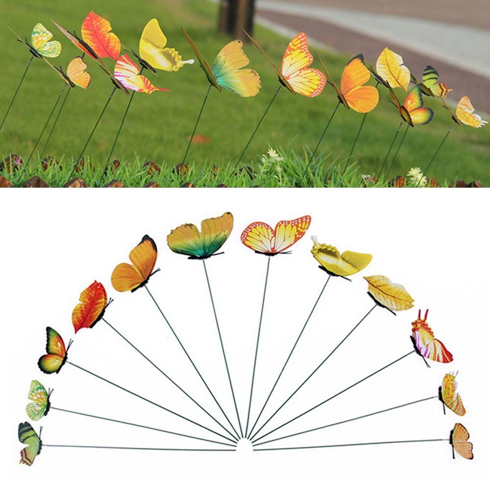 12PCS Multicolor Butterfly Garden Stakes Mixed Size Ornament Simulation Butterfly with Rods Accessories DIY