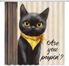 Shower Curtain Funny Black Cat Cute Animal Pet Modern Creative Bathroom Decor Curtains Set with Hooks, 70" W x 70" H