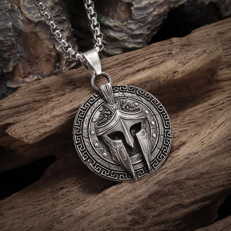 

Vintage Spartan Shield Pendant Necklace 316L Stainless Steel Men Punk Amulet Jewelry Gift Ancient Greek Warrior
