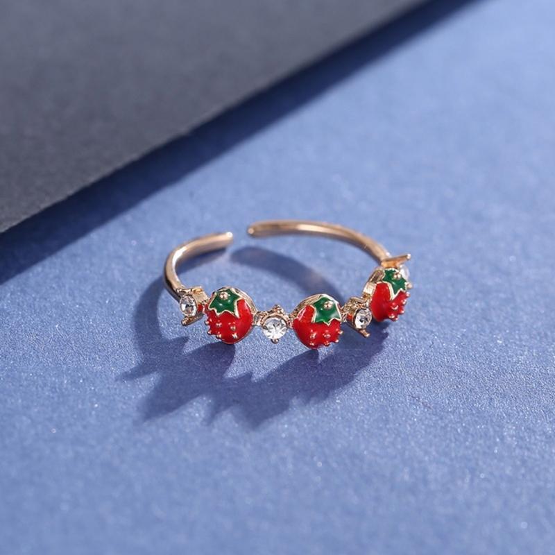 Adjustable Opening Strawberry Design Fashion Ring With Sparkling Cubic Zirconia Stones Versatile Stackable Jewelry For Daily Occasions