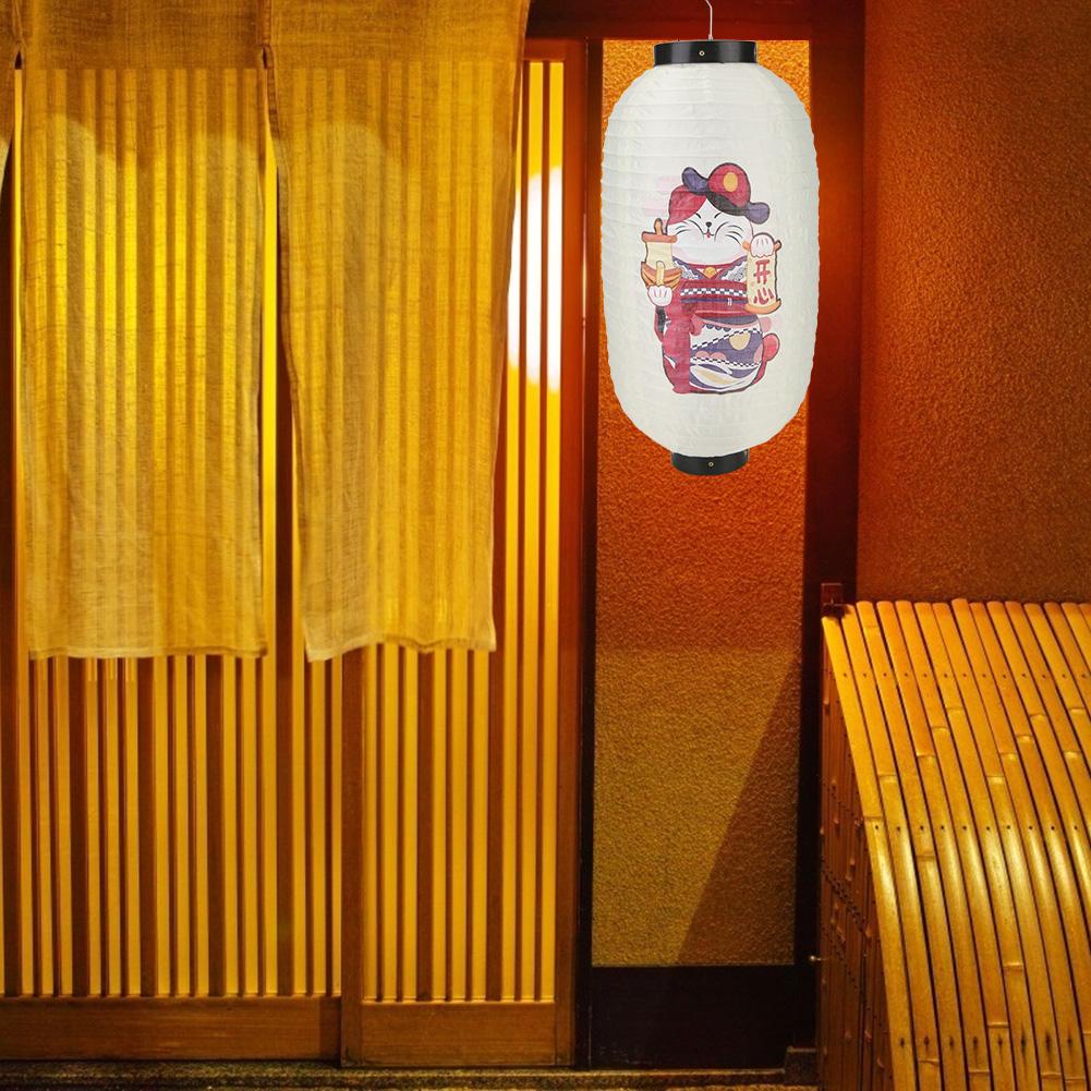 Retro Japanese Style Hanging Lantern Lucky Cat Printed Sashimi Sushi Pub Bistro Restaurant Izakaya Decor Silk Lantern Waterproof