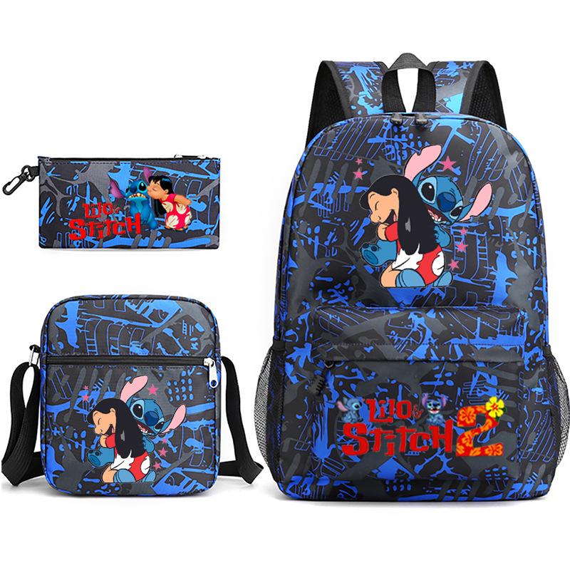 Large Capacity Schoolbag with Shoulder Strap; Student Three-piece Pencil Case Set