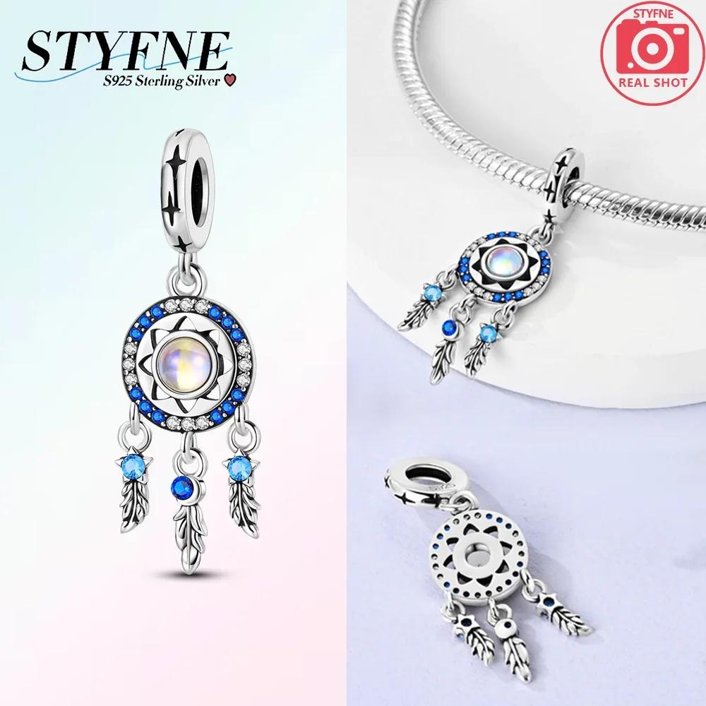 Charm Copper Original Dream Catcher Feather Pendant Purple Colorful Moon Design Bead Fit Bracelet Women Jewelry Diy