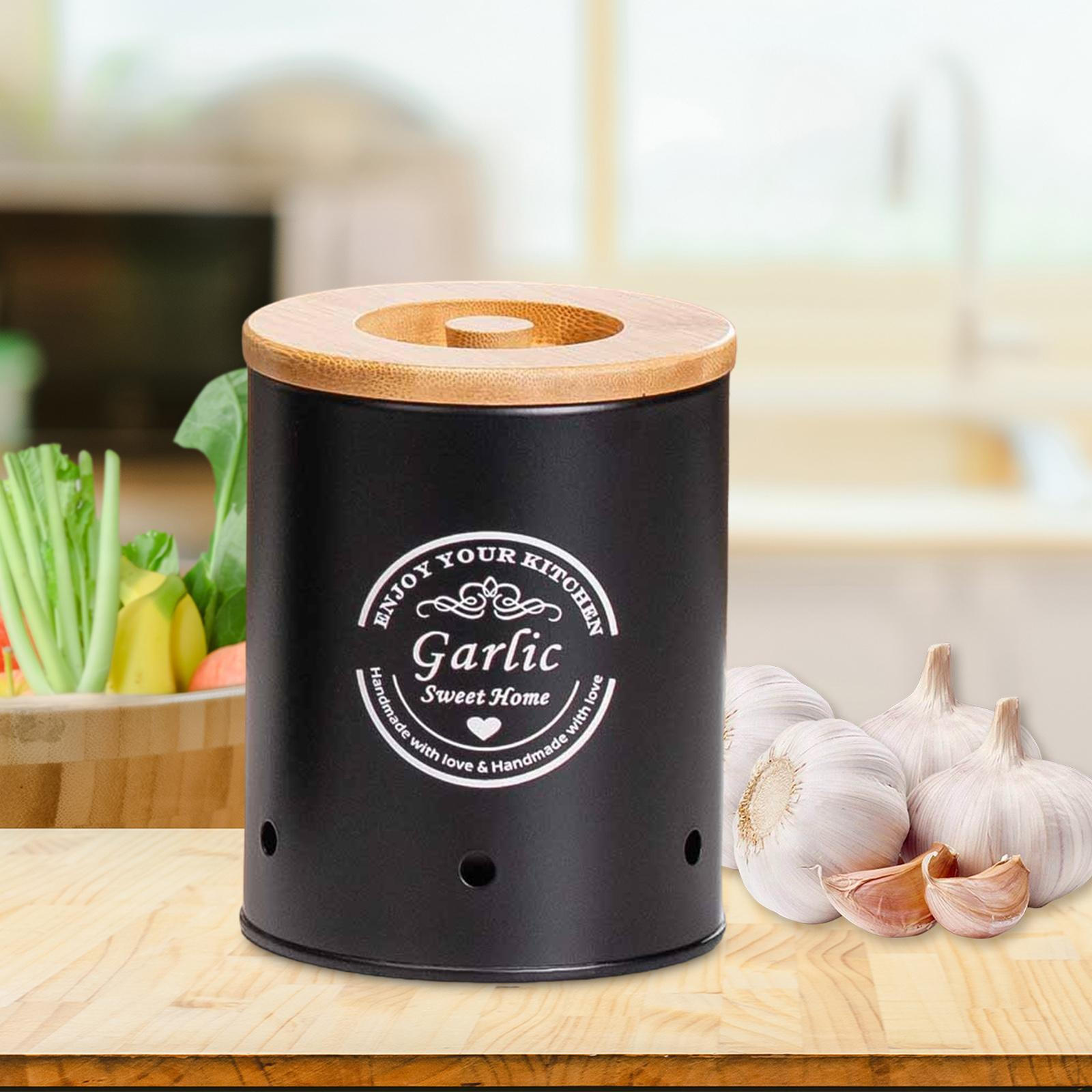 

Кухонная жестяная банка для овощей, фермерские контейнеры, горшок для овощей с бамбуковой крышкой и ручкой для Garlic