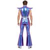 Retro 70er Disco Club Jumpsuit für Herren Flatterärmel Reißverschluss vorne Farbverlauf Pailletten Oberteil Schlaghosen Color Block Unitard Halloween