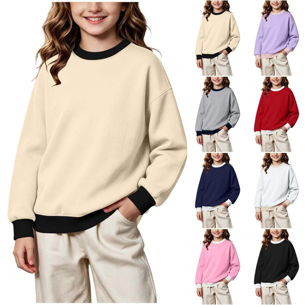 Boys Girls Casual Crewneck Color Block Sweatshirt Pullover Top for Kids