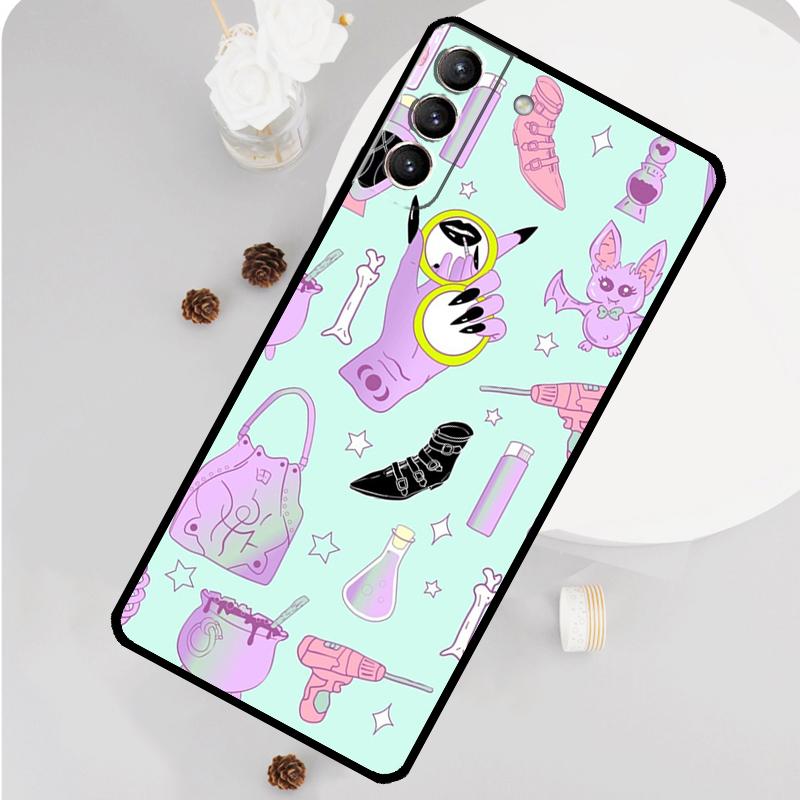 Girly Pastel Witch Goth Pattern Phone Case For Samsung Galaxy S25 S26 Ultra S20 S21 S22 S23 S24 S10 Plus S25 FE Funda Cover
