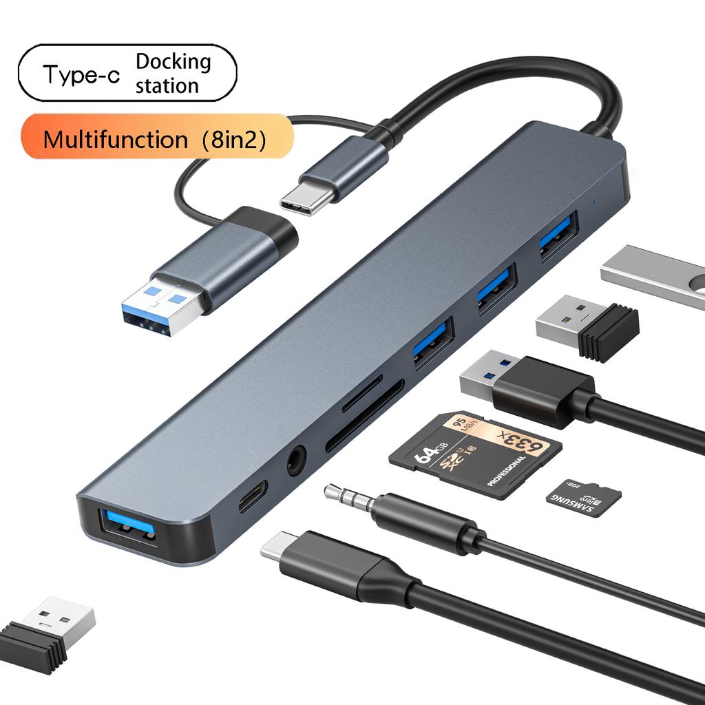 8in1 USB C Hub 4 USB Ports 1 USB-C Jack TF/SD Card Reader 3.5mm Audio Output for MacBook pro iPad pro 15 Laptop