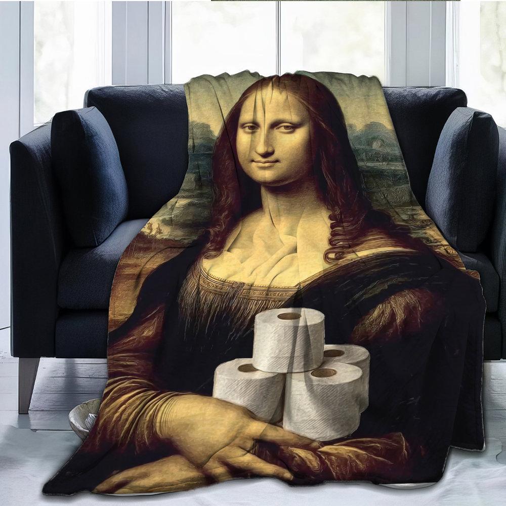 interesting smile of the Mona Lisa Flannel printed blanket suitable for all seasons suitable for living room office sofa travel