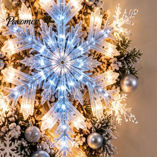 Fireplace Hanging Decorations Giant Snowflake Blizzard Trail Light, Acrylic Christmas Wall Decor with Warm Glow, Festive Window Holiday Party Ornament