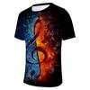 Stilvolles Herren Eis Feuer Musiknote 3D-gedrucktes Kurzarm-O-Ausschnitt Freizeit-T-Shirt