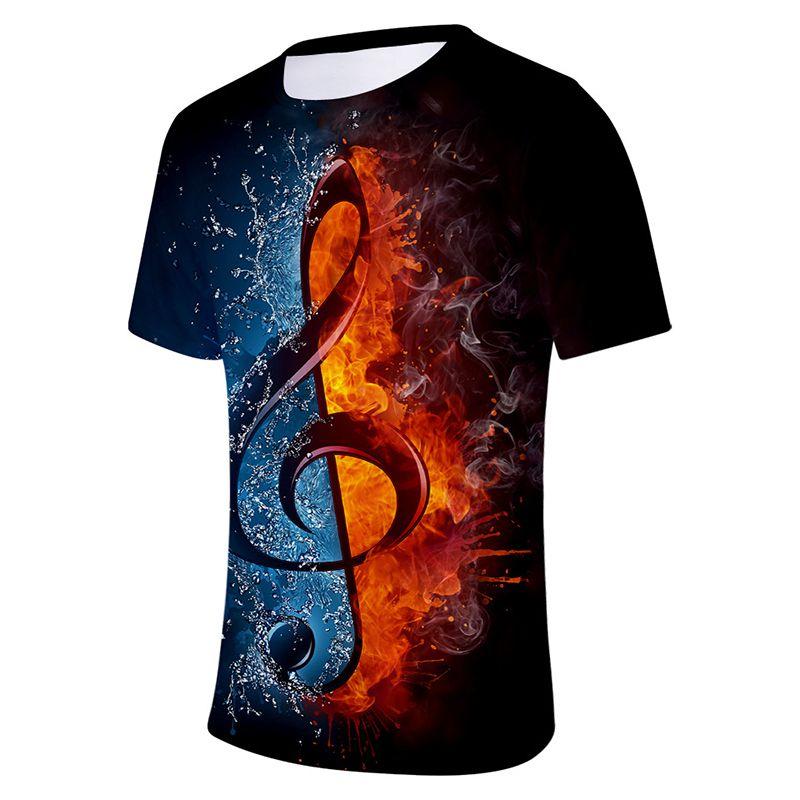 Stylish Mens Ice Fire Music Note 3d Printed Short-sleeved O-neck Casual Tee