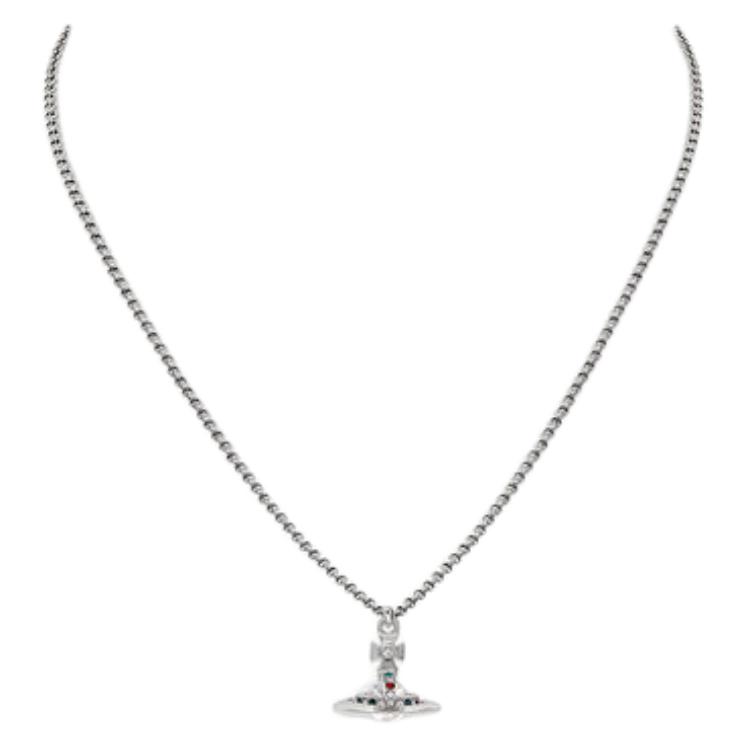 VIVIENNE WESTWOOD Engraved Saturn Design Brass Necklace Men Necklace Silver 8050889136323